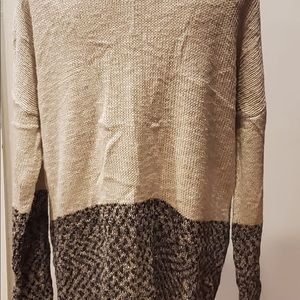 INC Beige Color Block Metallic Long Sleeve Sweater